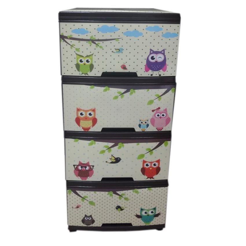 Комод для зберігання Owls на 4 яруси з декором сови на ящиках пластиковий Коричневий (147-46-10085) Комод для зберігання Owls на 4 яруси з декором сови на ящиках пластиковий Коричневий (147-46-10085)