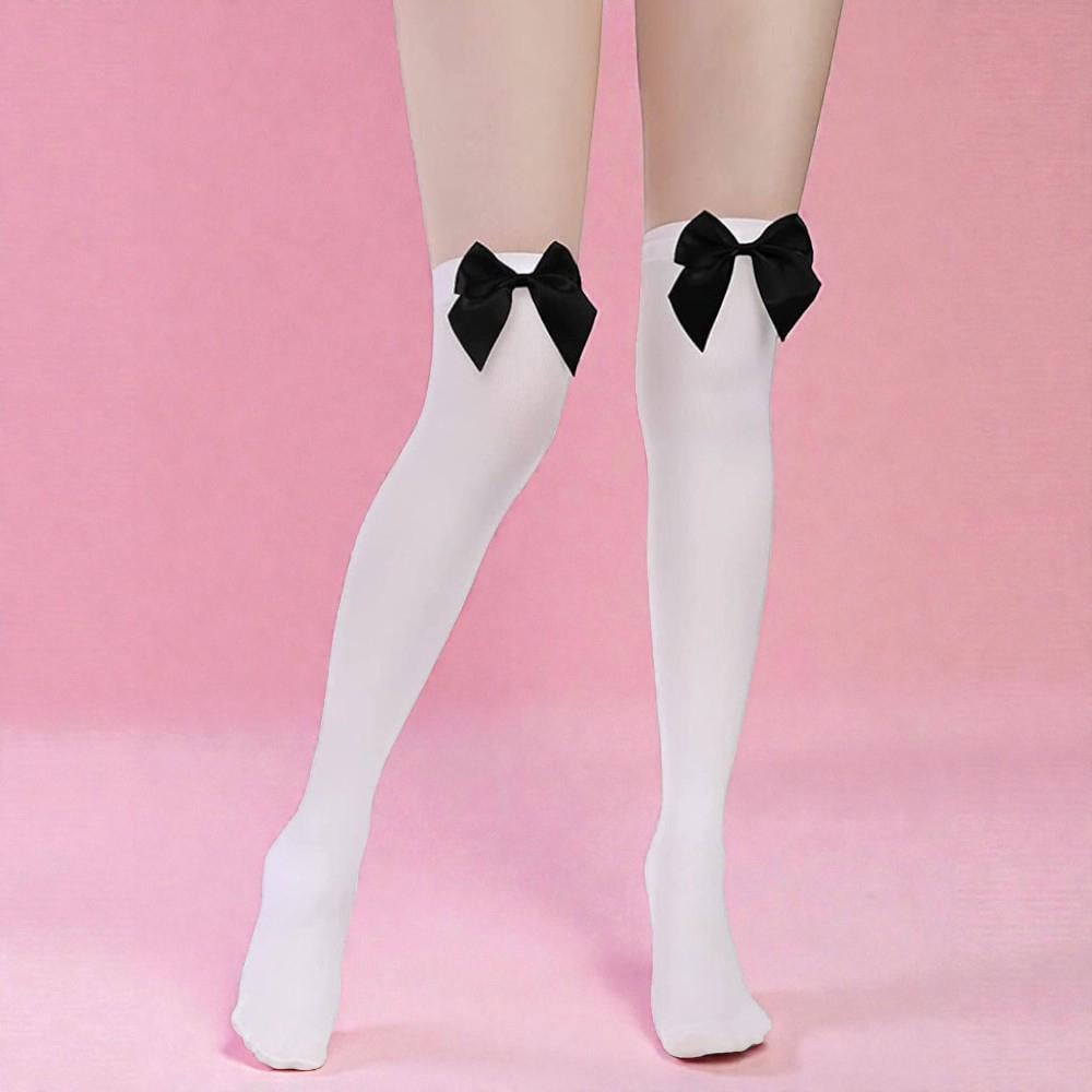 Чулки женские с бантом Белый/Черный (27-DK1-3176)