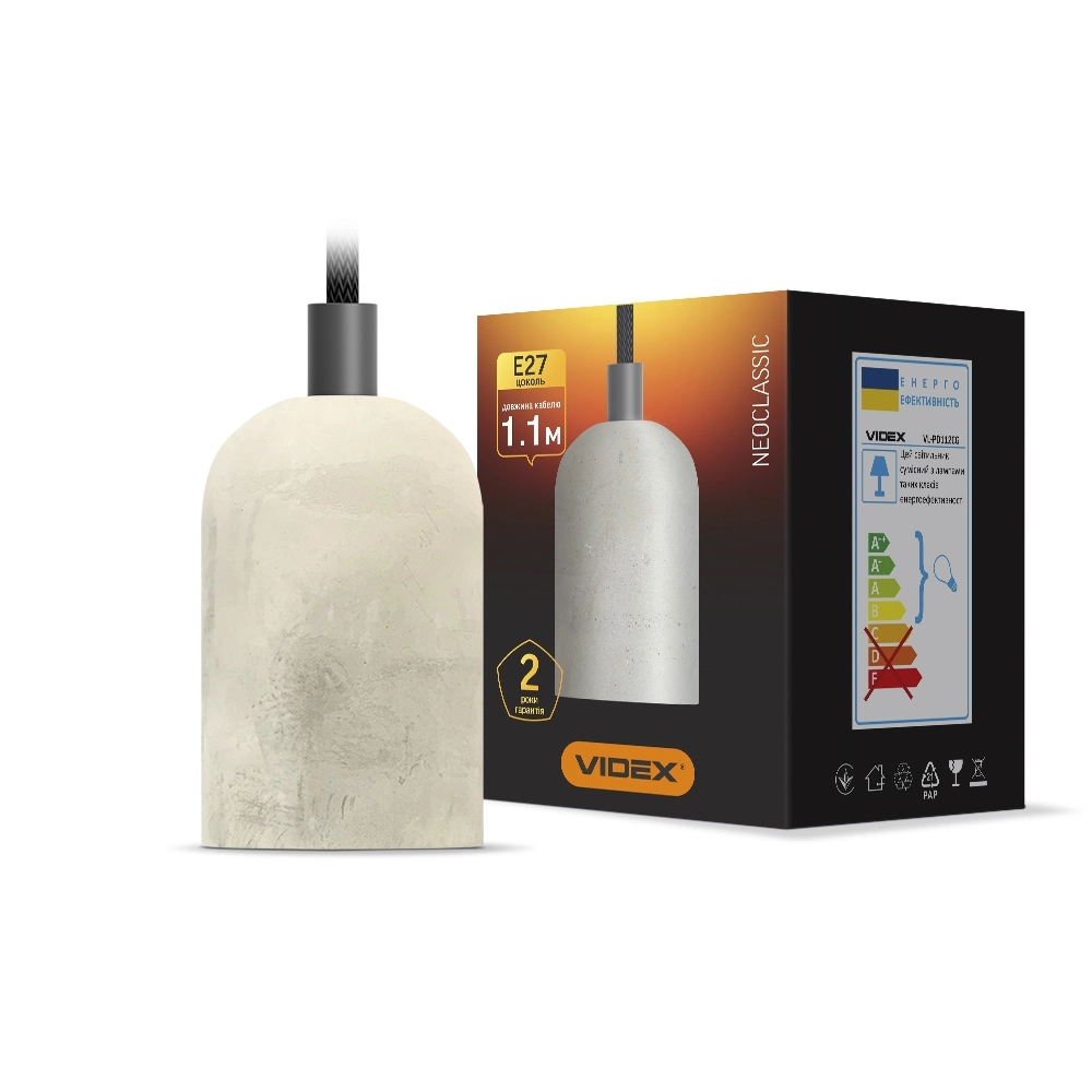 Светильник подвесной декоративный Videx VL-PD112CG Е27 1,1 м Бетон (000180667) Светильник подвесной декоративный Videx VL-PD112CG Е27 1,1 м Бетон (000180667)