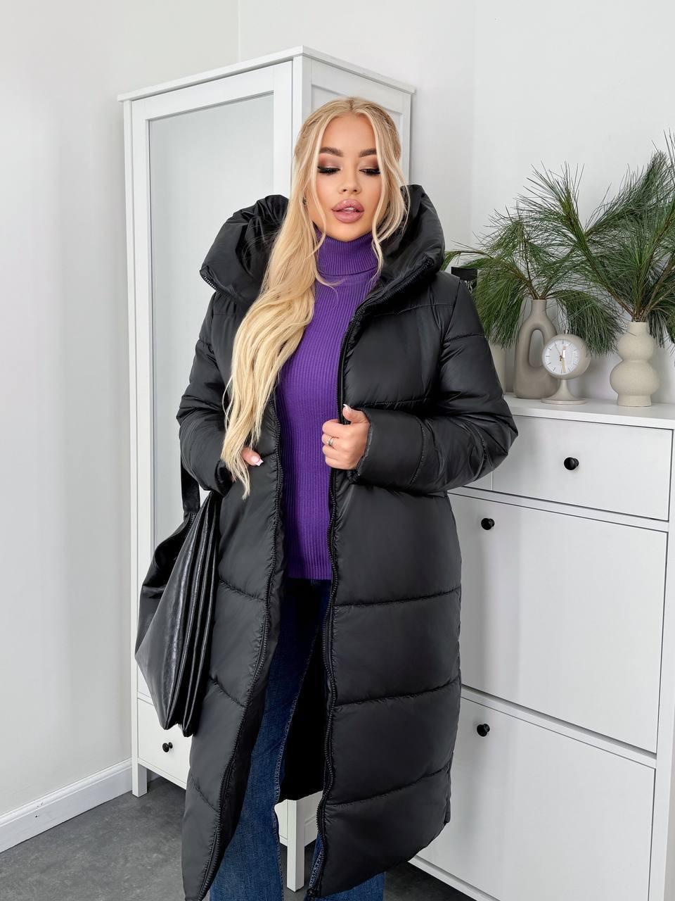 Пуховик жіночий зимовий подовжений до -20°С батал 4XL-5XL Чорний (OV-1099BL-4XL-5XL) - фото 3 Пуховик жіночий зимовий подовжений до -20°С батал 4XL-5XL Чорний (OV-1099BL-4XL-5XL) - фото 3