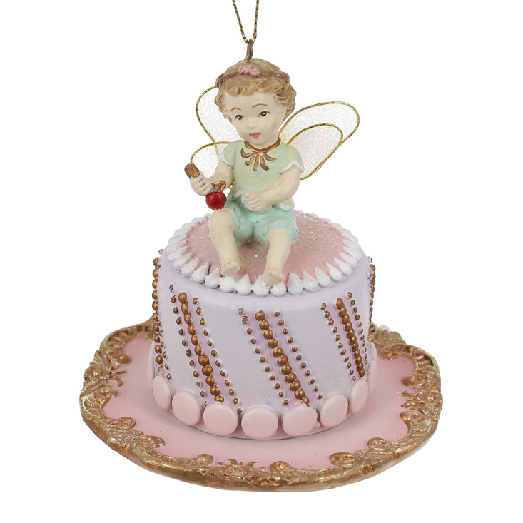 Фигурка новогодняя подвесная BonaDi Эльф в зеленом на пирожном (838-443)