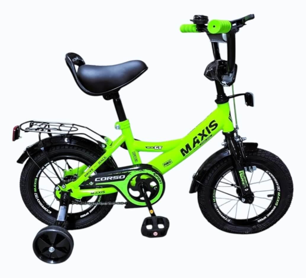 Велосипед двухколесный Corso MAXIS 12" детский с багажником Салатовый