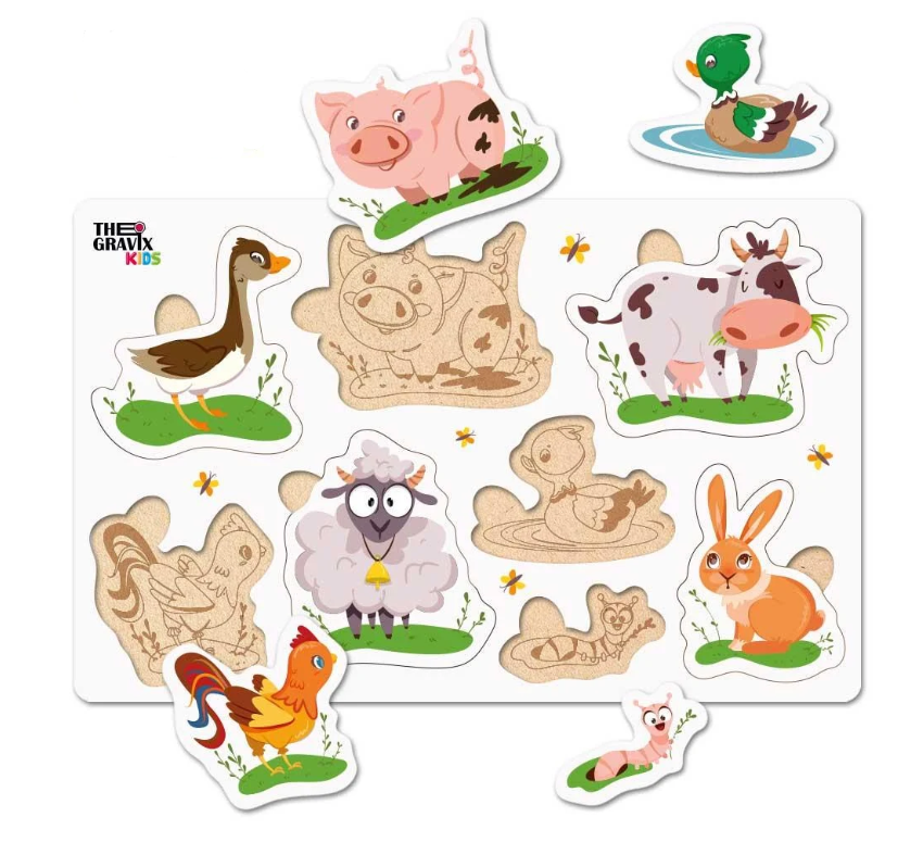 Сортер пазл дерев'яний дитячий TheGravix Тварини 8 елементів Сортер пазл дерев'яний дитячий TheGravix Тварини 8 елементів