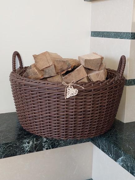 Корзина с ручками для дров из искусственного ротанга ручной работы 45 л Коричневый (133008) - фото 3