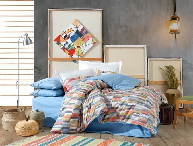 Комплект постельного белья Hobby Poplin Mikado 200x220/50x70 см 2 шт. Сине-горчичный