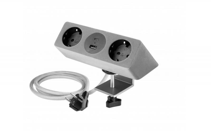 Удлинитель настольный GTV Sofito 2-schuko USB A+C кабель 1,5 м Бархат серый (AE-GMSOF2S2U-31)