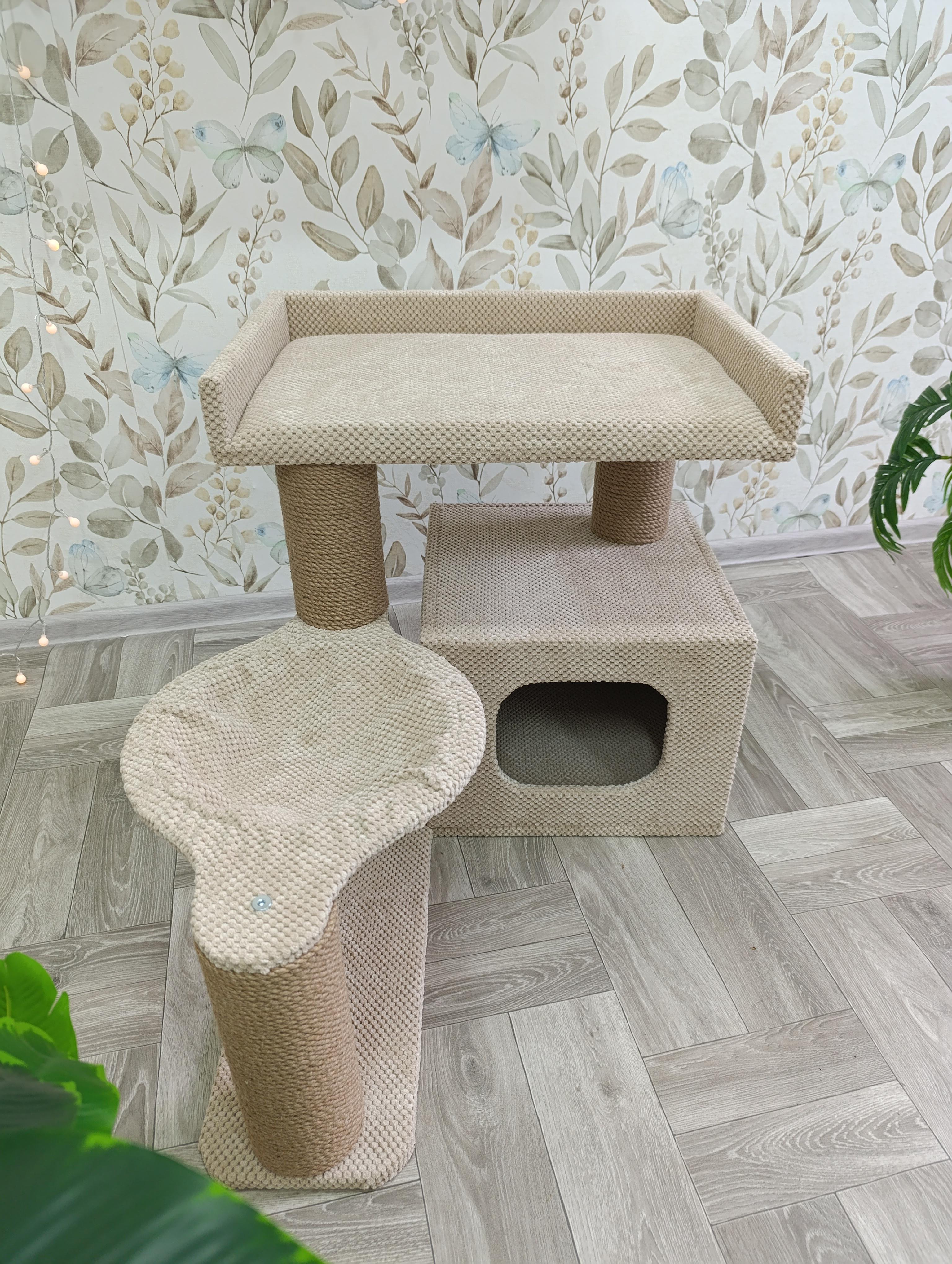 Комплекс-когтеточка для кошек игровой Уют 3в1 65х40х60 см Бежевый