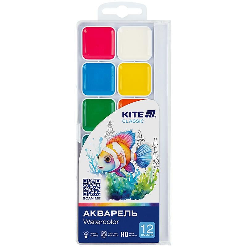 Краски акварельные KITE Classic К-061 медовые полусухие пластиковая упаковка 12 цветов (13451015) Краски акварельные KITE Classic К-061 медовые полусухие пластиковая упаковка 12 цветов (13451015)