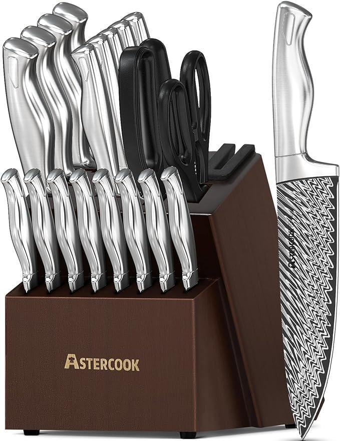 Набір кухонних ножів Astercook 21в1 з повним хвостовиком та вбудованою точилкою