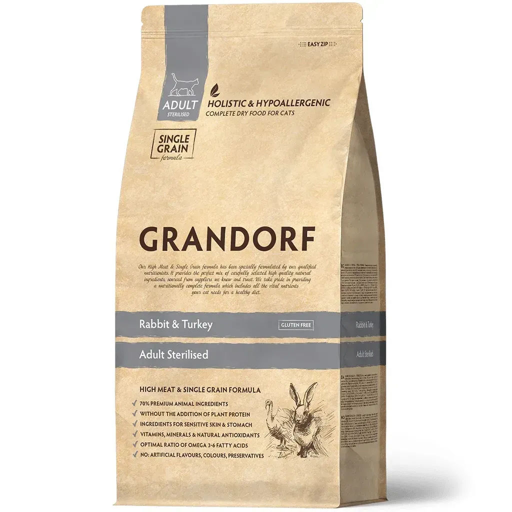 Корм сухий низькозерновий для стерилізованих кішок Grandorf RABBIT & TURKEY STERILISED кролик з індичкою 8 кг