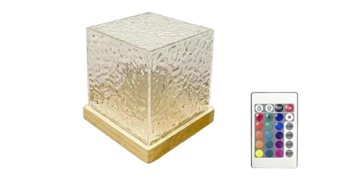 Ночник-светильник с пультом Куб с проекцией волны воды RGB