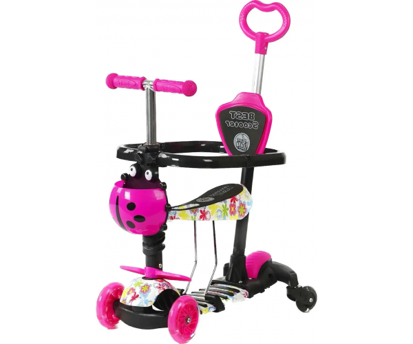 Самокат трехколесный Best Scooter 5в1 с дополнительными колесами защитный бампер Розовый (LS-04588)