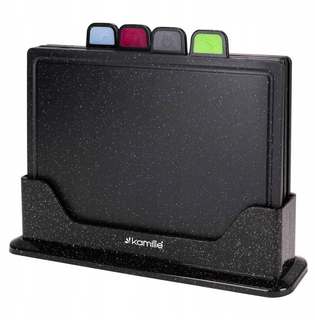 Набір обробних дощок Kamille на підставці 5 предметів Чорний (KM-5225)