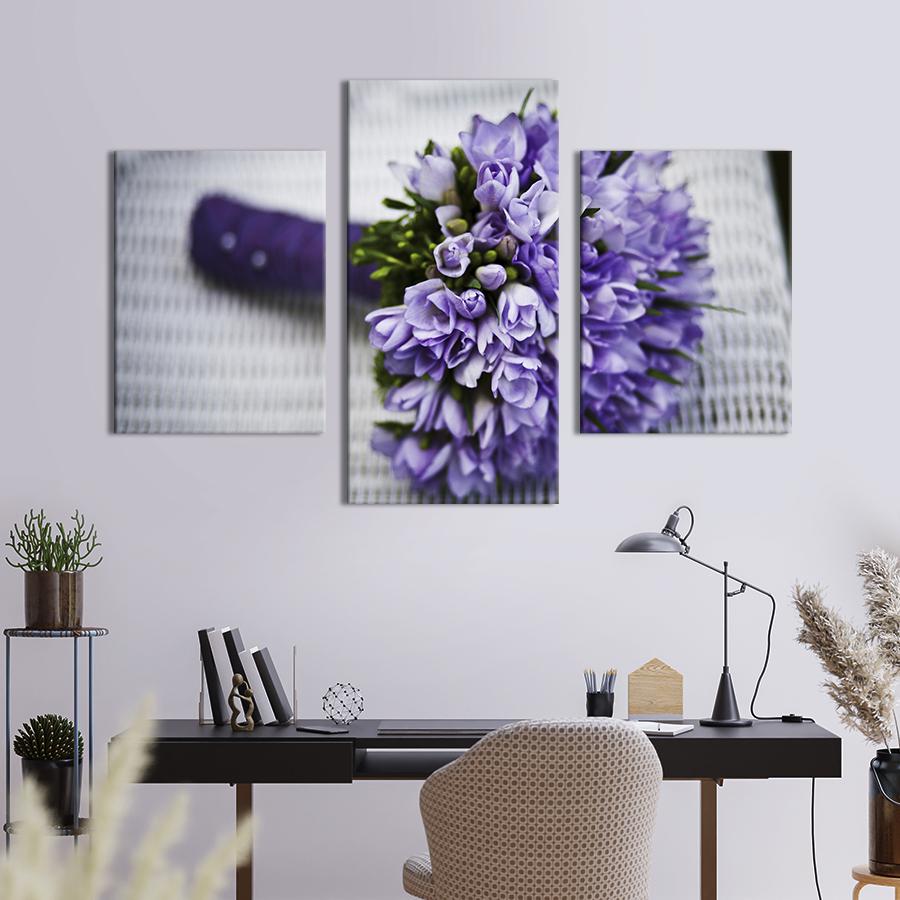 Картина на холсте триптих Фиолетовый букет невесты 96x60 см (783-32)
