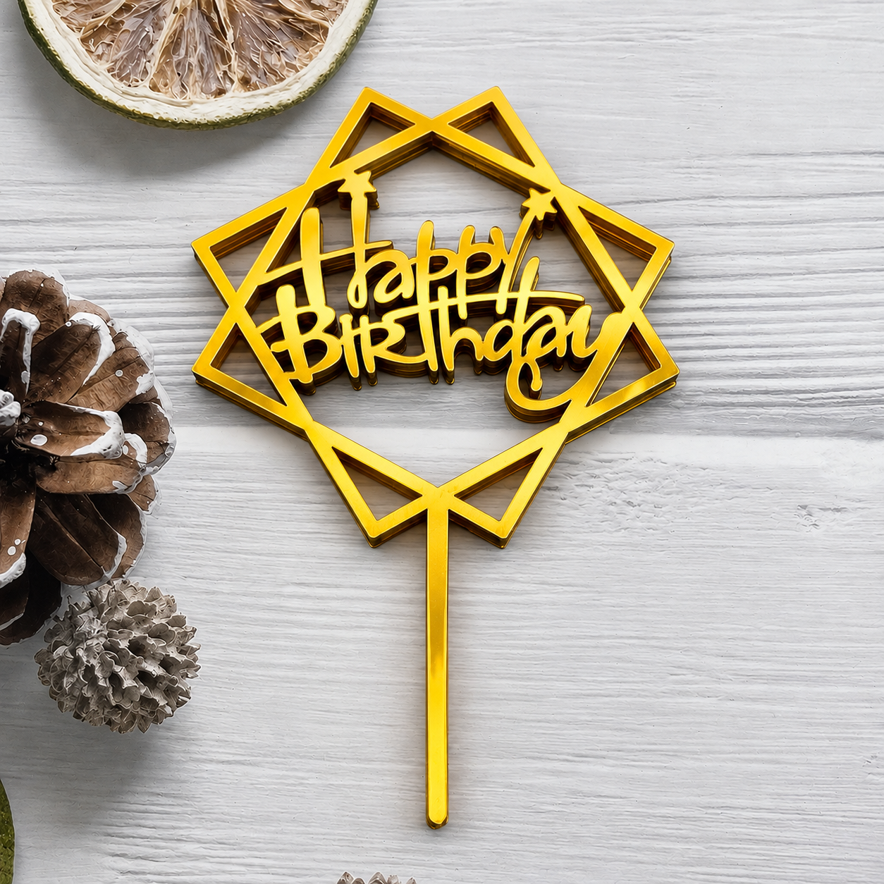Топер для торта Happy Birthday 97x94 мм Золотистый (194453)