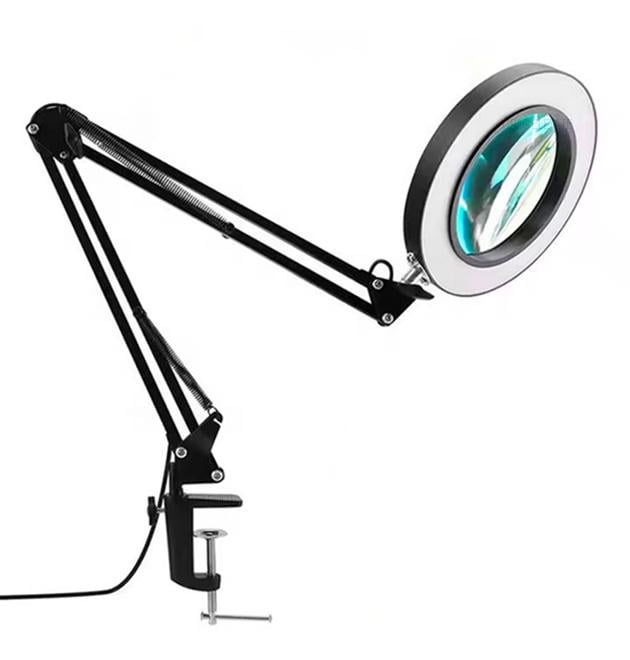 Лампа Лупа з лінзою 10х безтіньова настільна на струбцині з кріплення до столу металева 64 LED