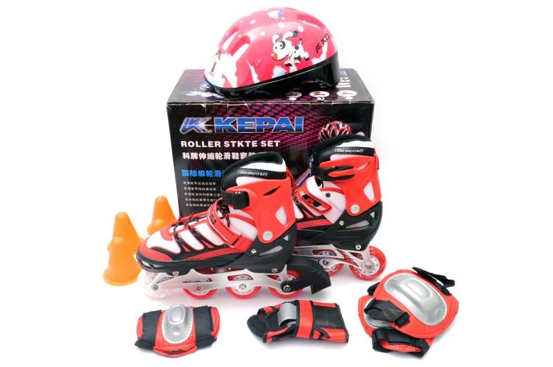 Ролики детские Kepai со шлемом и защитой 38-41р Красный (F1-K9)