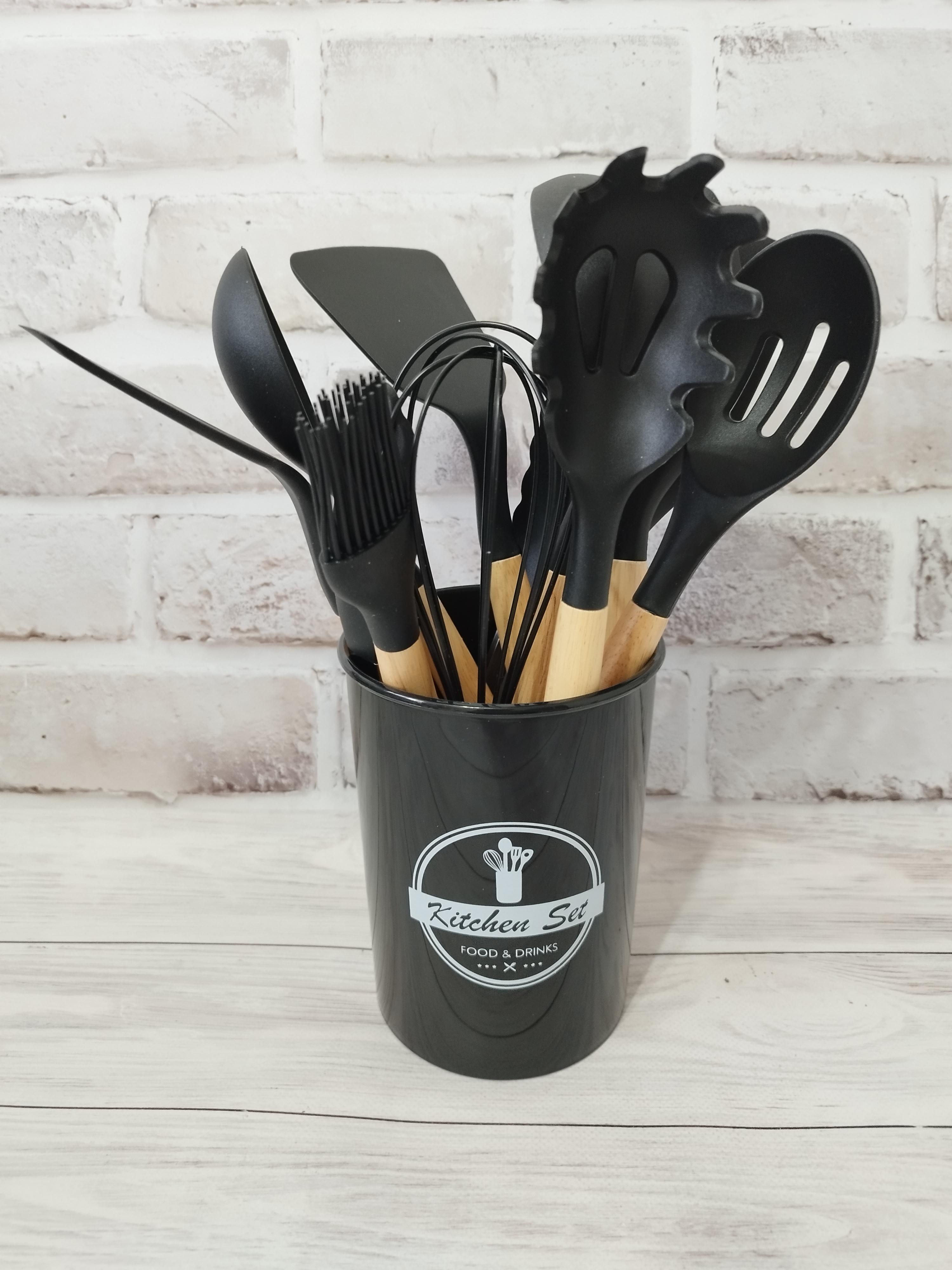 Набор кухонных принадлежностей іKitchen силикон/дерево 12 пр. Black (14824404)