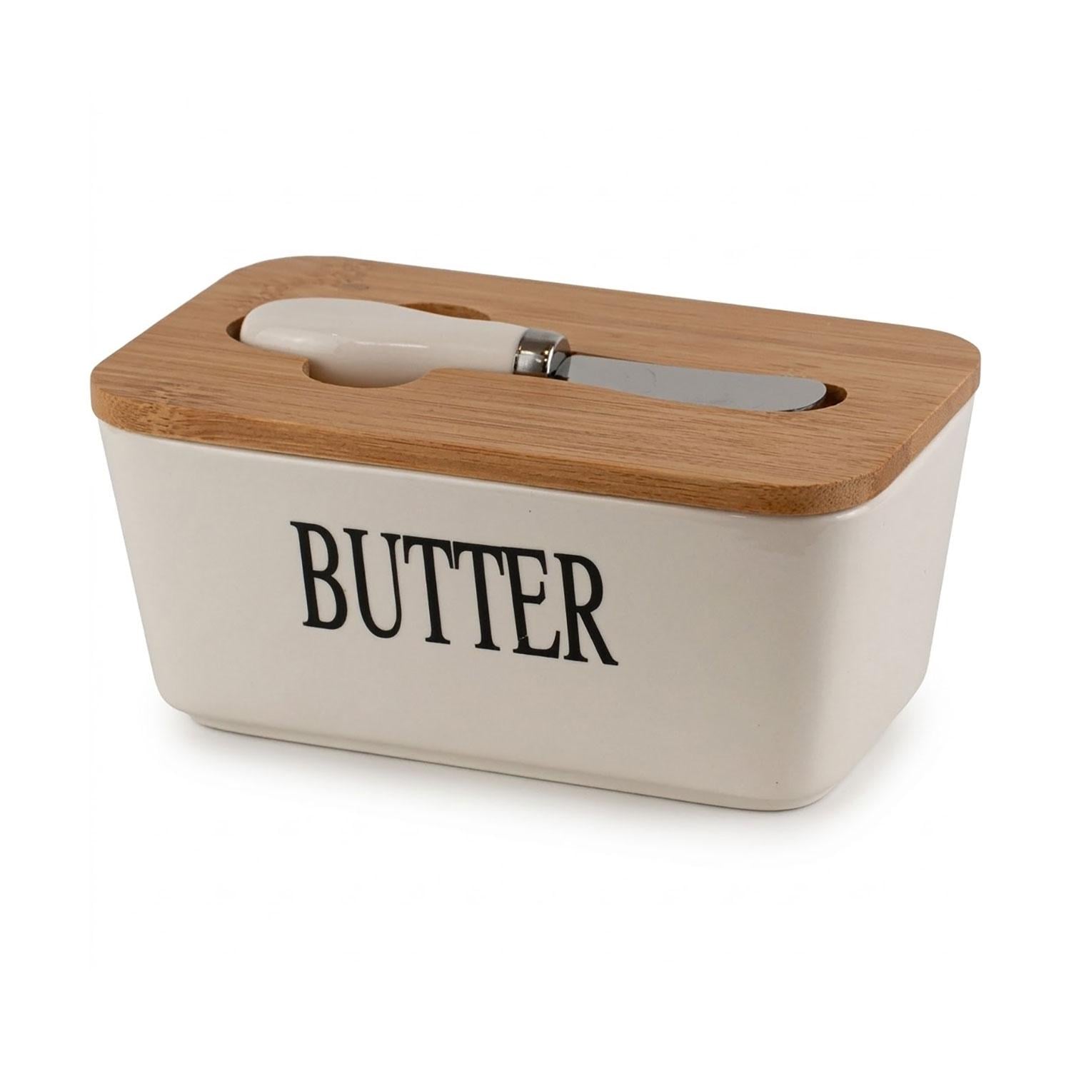 Масленка фарфоровая YS0313-S с деревянной крышкой и нож Масленка фарфоровая YS0313-S с деревянной крышкой и нож