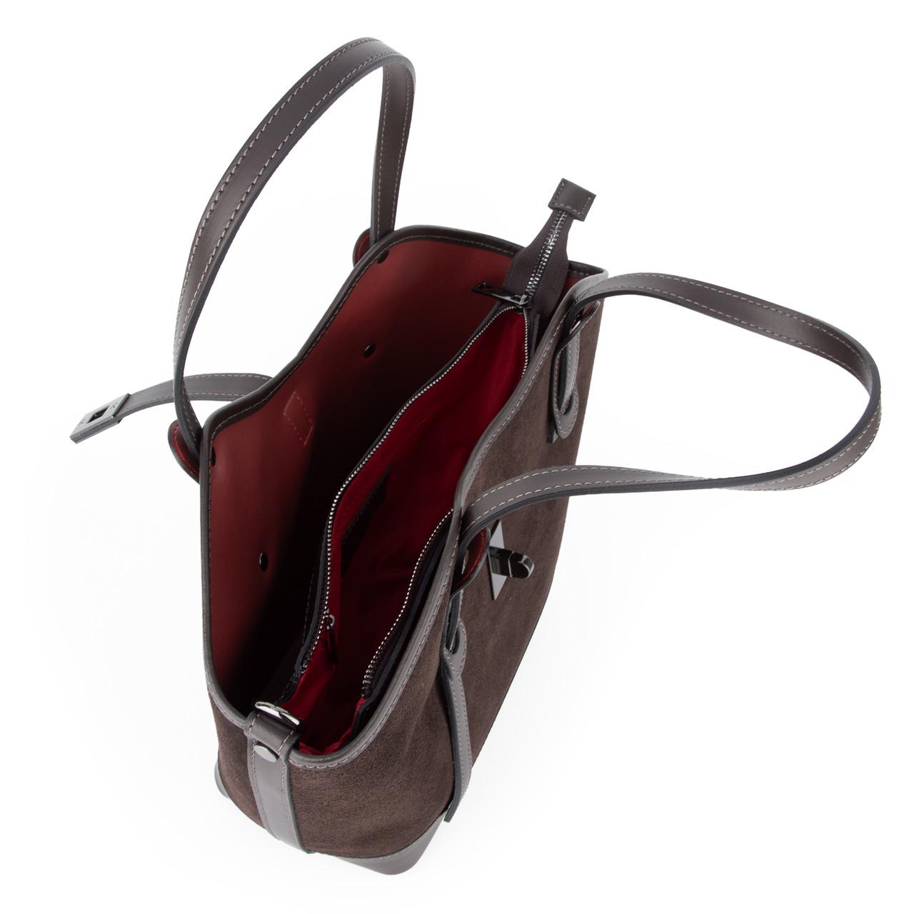 Сумка женская замшевая Virginia Conti 04054 с красной подкладкой Шоколадный (2765518452) - фото 4 Сумка женская замшевая Virginia Conti 04054 с красной подкладкой Шоколадный (2765518452) - фото 4