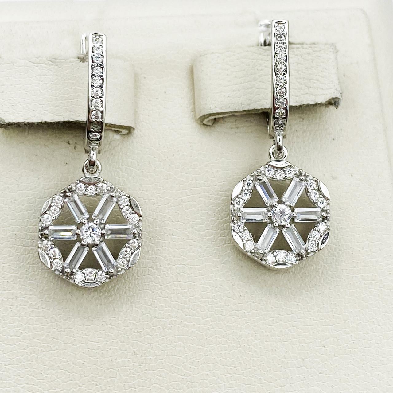 Серьги серебряные Цветок с кубическим цирконием 4,11 г (1887212497)