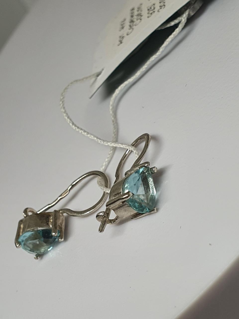 Серебряные серьги Ия французская застежка камешек 925 проба Голубой (29952645)