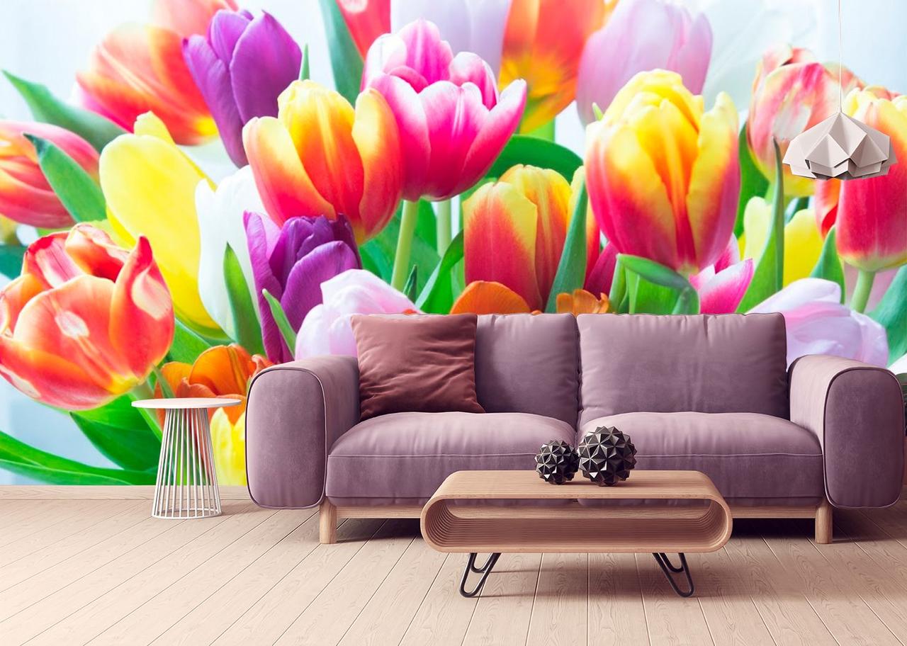 Фотообои 3D флизелиновые цветочные для спальни/зала/кухни Яркие тюльпаны