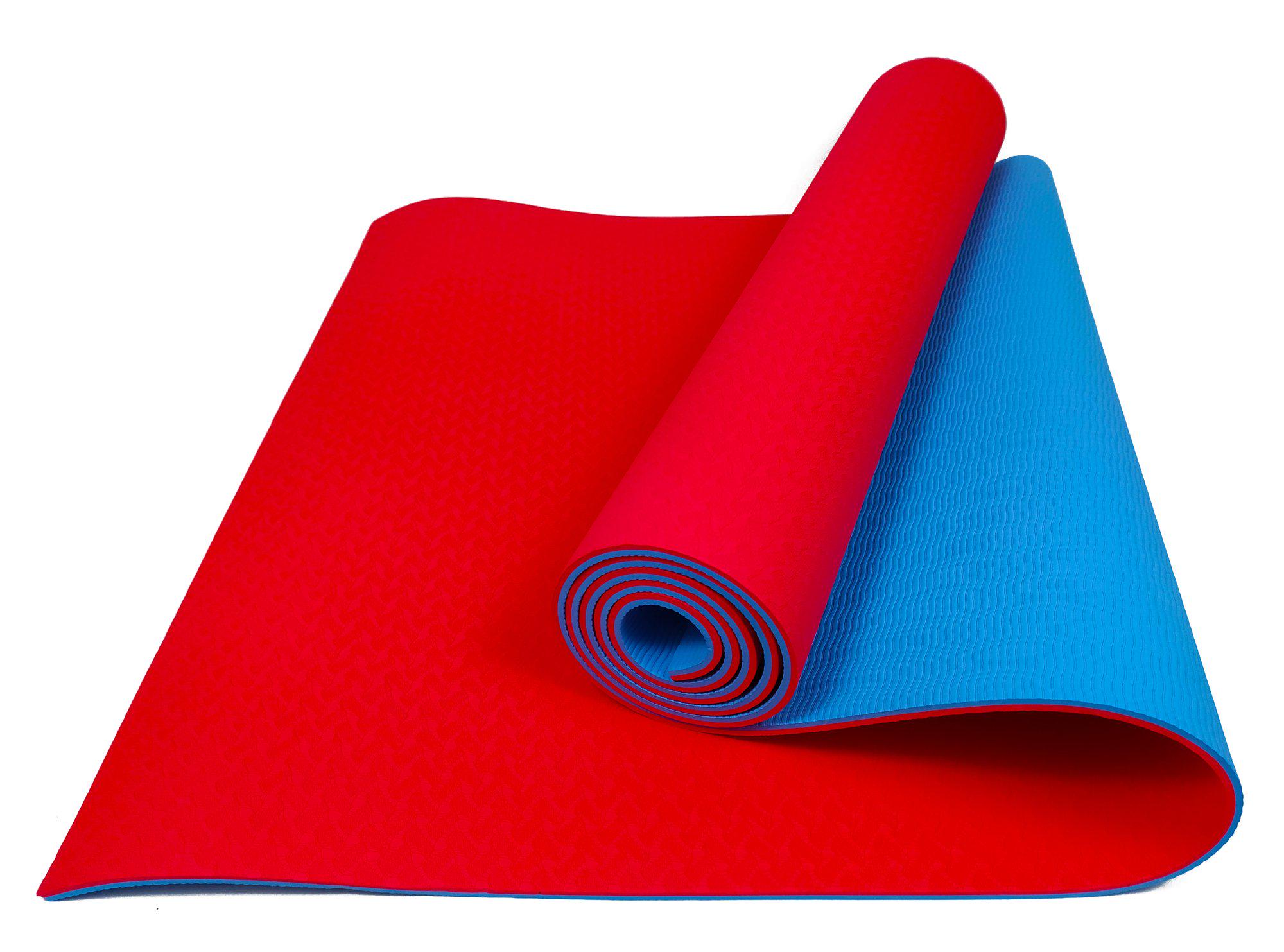 Коврик для йоги EasyFit TPE+TC двухслойный 183х61 см Красный/Голубой (EF-TPE6RBL) - фото 1