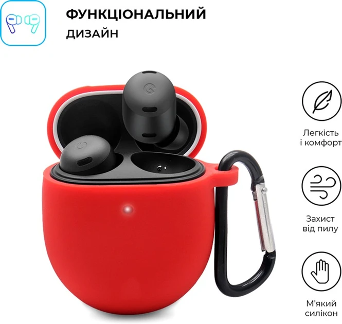 Чехол силиконовый для Google Pixel Buds Pro/Buds Pro 2 с карабином Красный (2442204302) - фото 2