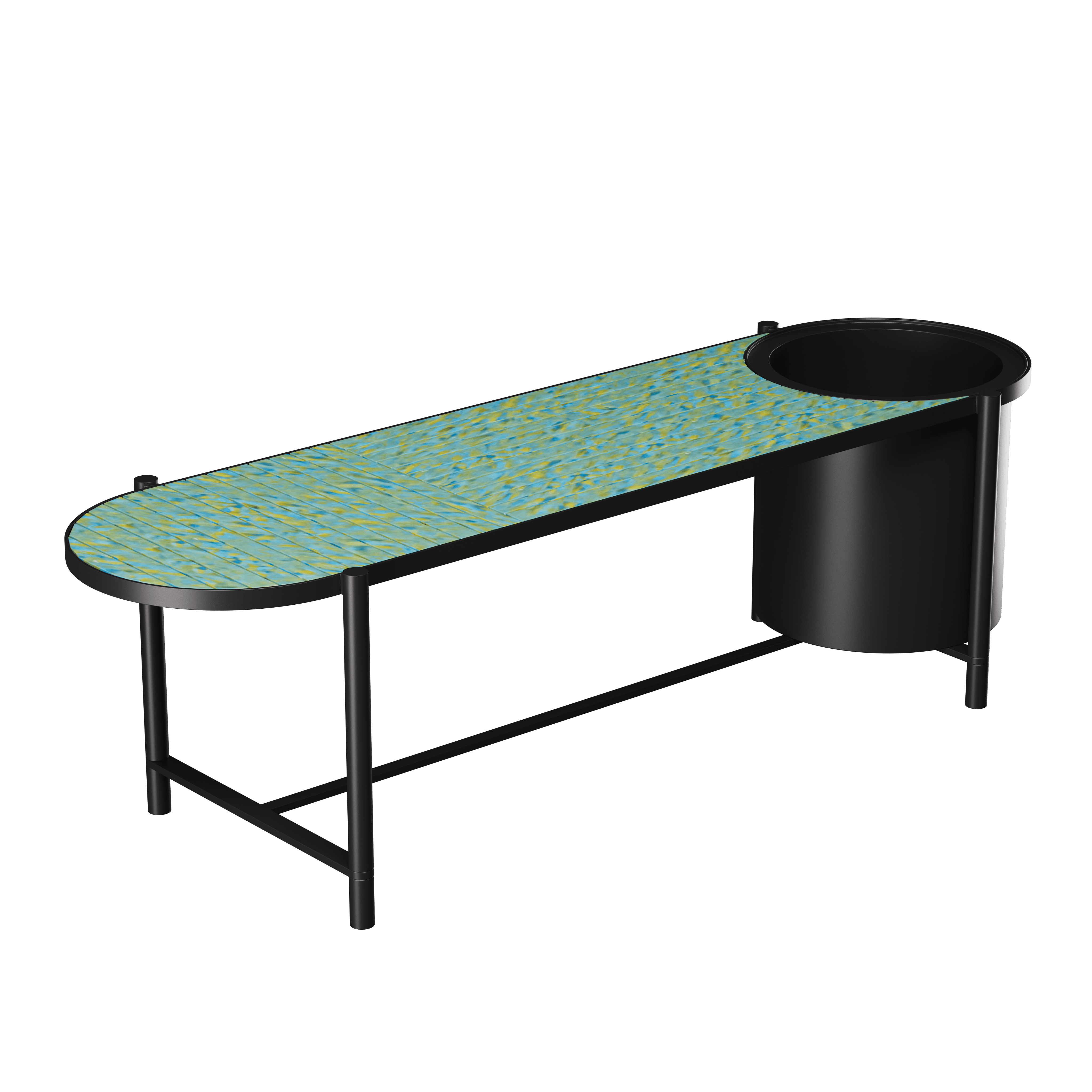 Лавка овальна з корзиною Recast Plastic 150х45х40 см Бірюзовий (WBK1000)