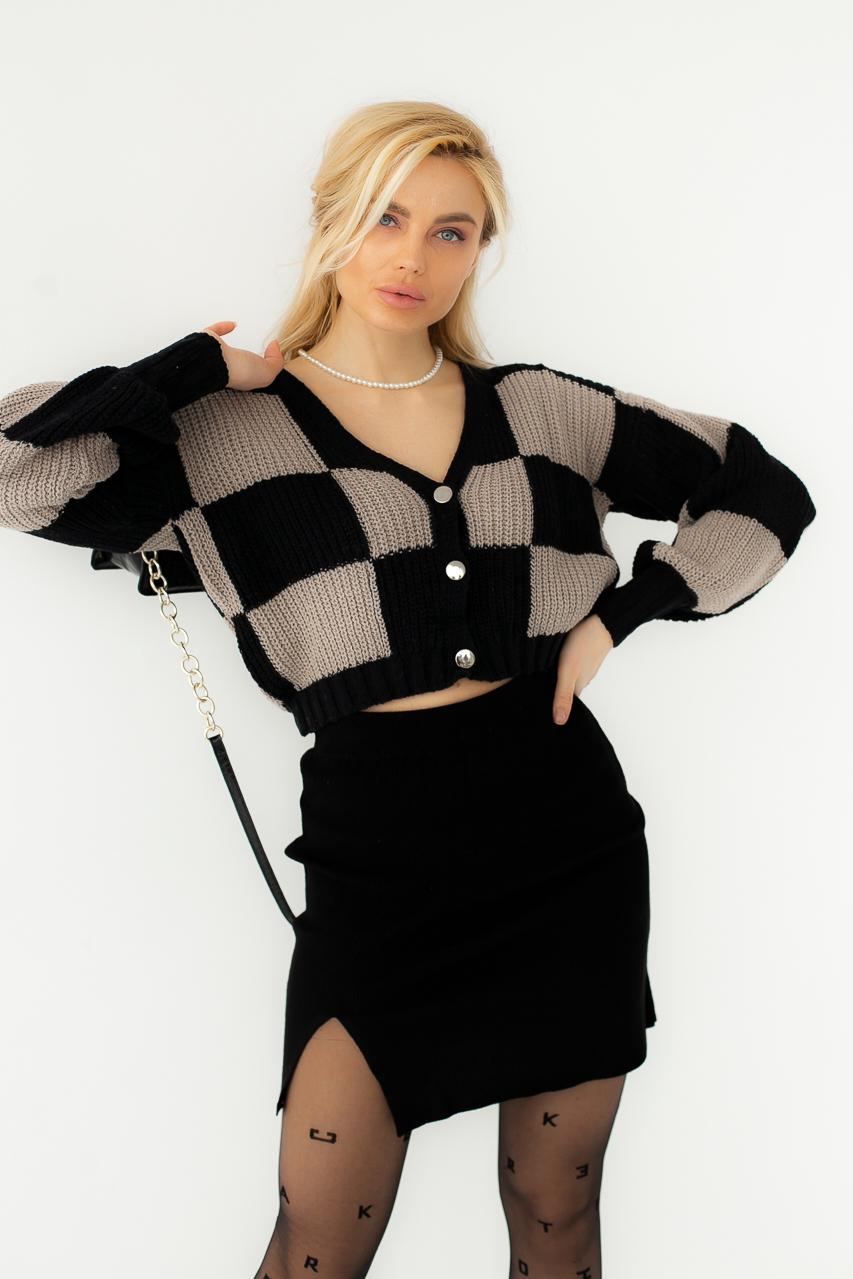 Кардиган LUREX с шахматкой S Черный (9528212) - фото 3 Кардиган LUREX с шахматкой S Черный (9528212) - фото 3
