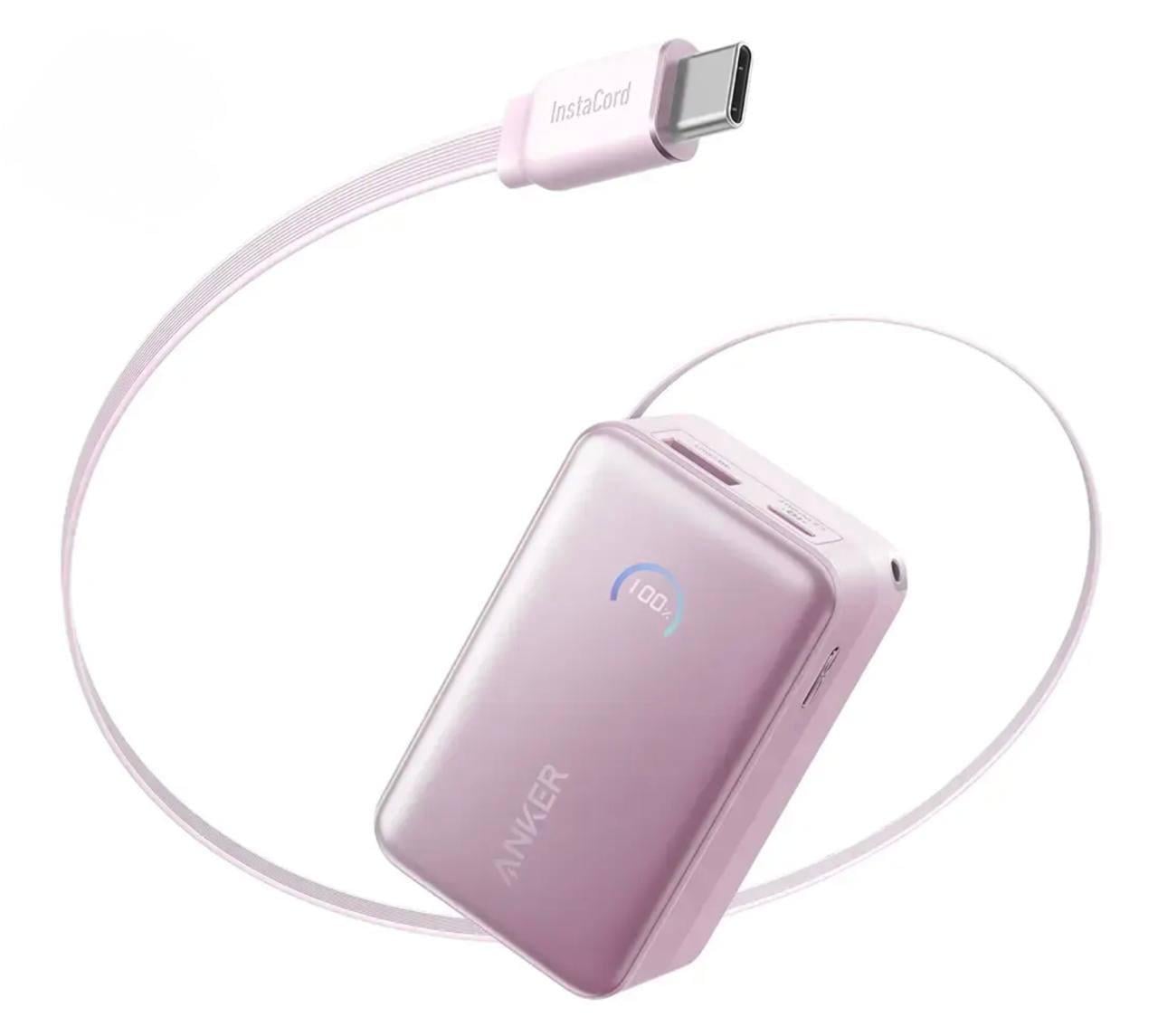 Повербанк Anker Nano 10000 mAh с выдвижным кабелем 70 см и мощностью 45W Pink (A1638P51)