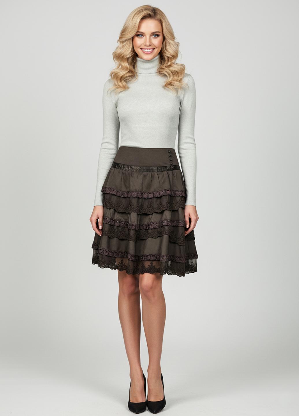 Юбка миди атласная Tianqi&tianqi M-15-1 с кружевом р. 44 Коричневый (17852445) - фото 5