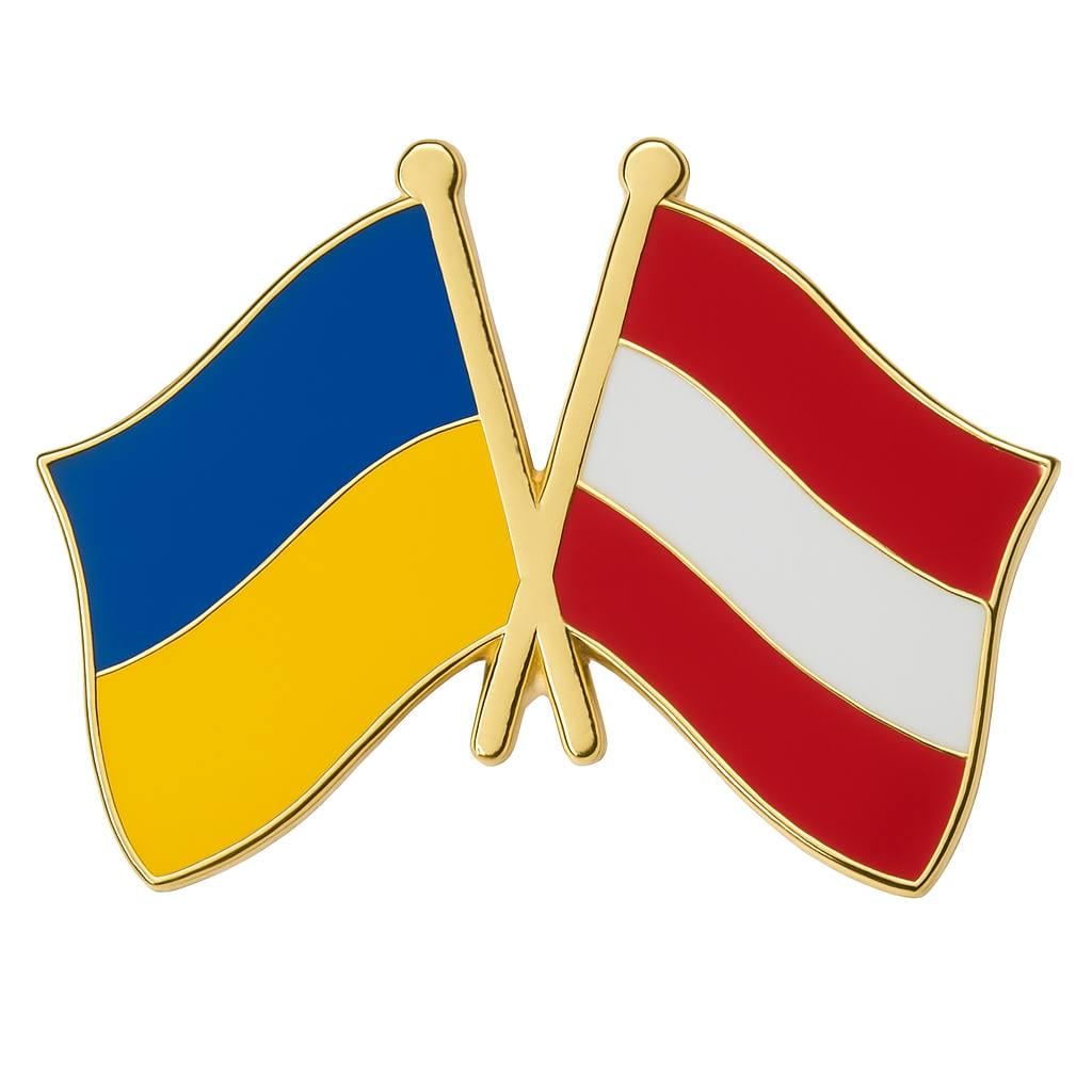 Значок-пен двойной с флагами Украины и Австрии (00352)