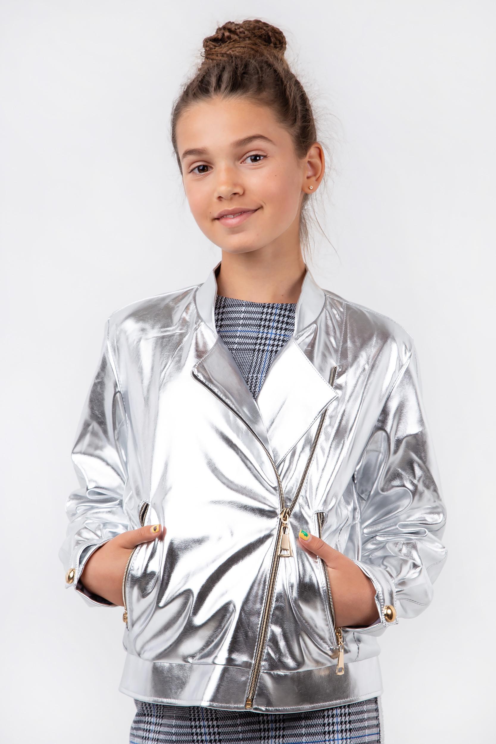 Куртка-косуха коротка для дівчини підлітка Diва 152 см Сріблястий (733)