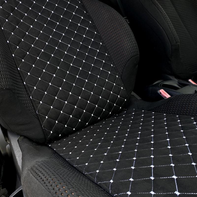 Накидка на сиденье автомобиля Lux эко-замша узкая с прошивкой 1 шт. Черный/Белый (787) - фото 3