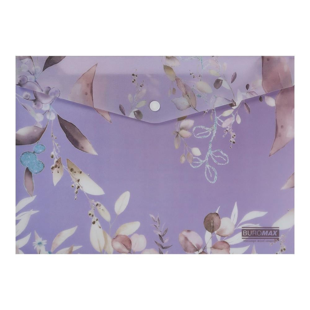 Папка-конверт А4 на кнопці Buromax Lilac ARABESKI BM.3943-48 матовий напівпрозорий пластик Сливовий (4823126805689)