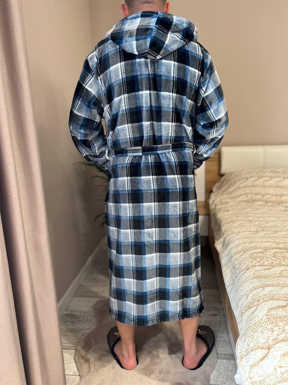 Халат чоловічий махровий в клітинку L Темно-сірий (22936608) - фото 5