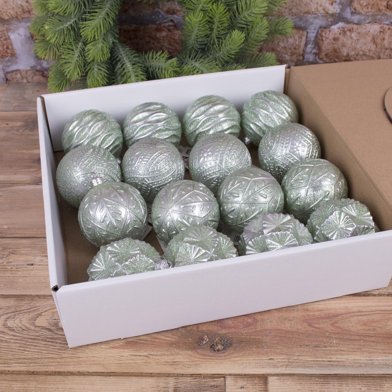 Елочные игрушки Шары 8 см 16 шт. Мятный (3361-3)