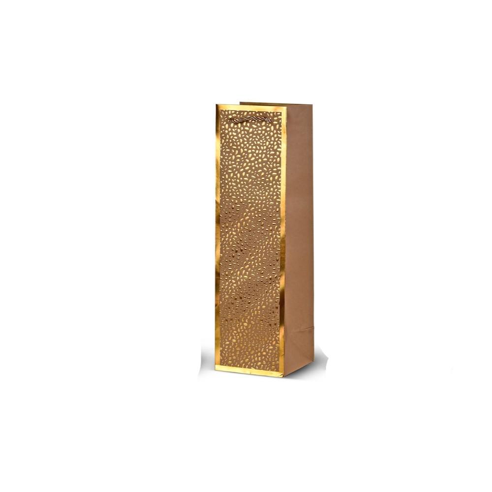 Подарочный пакет бумажный под бутылку Sparkling 11х11х38 см Золотой (R33253)