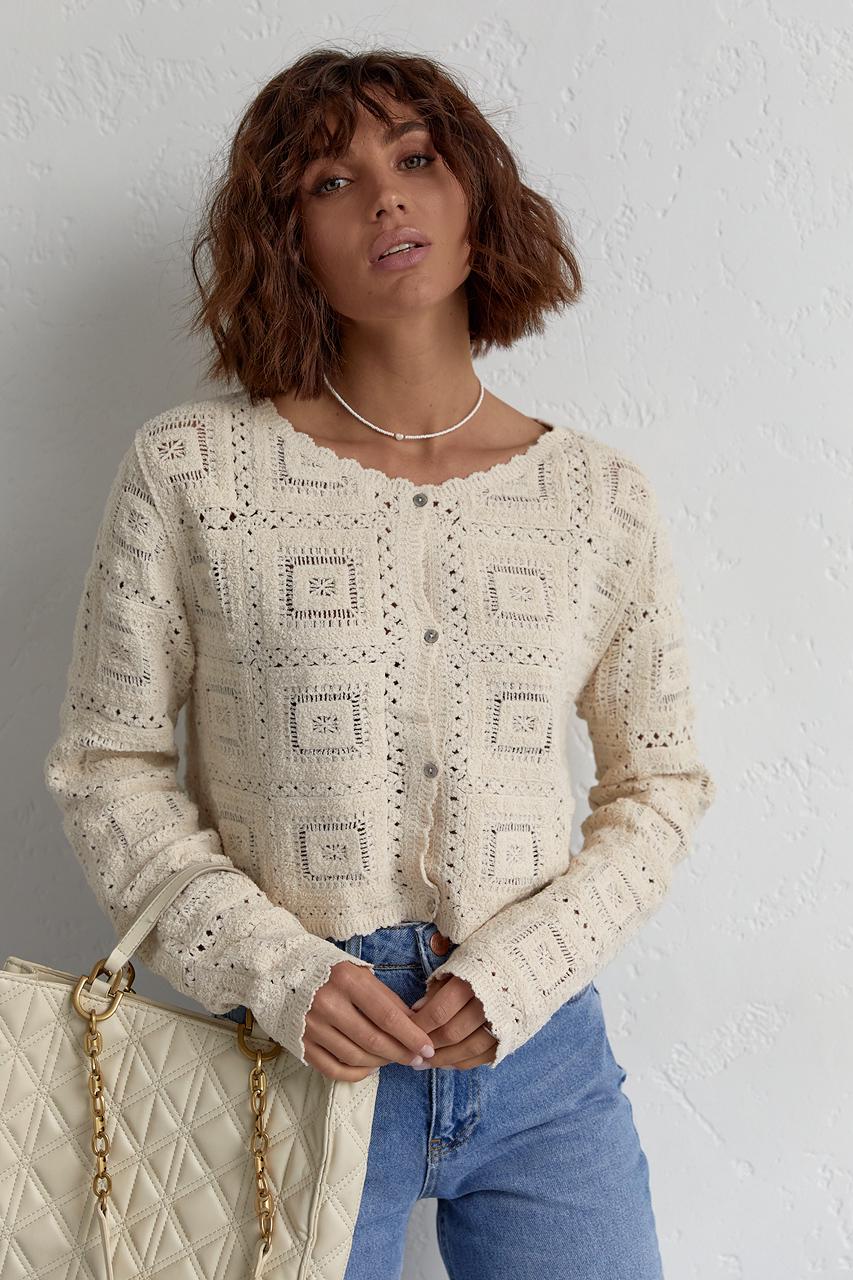 Кардиган короткий на пуговицах L Бежевый (11352434) - фото 9 Кардиган короткий на пуговицах L Бежевый (11352434) - фото 9