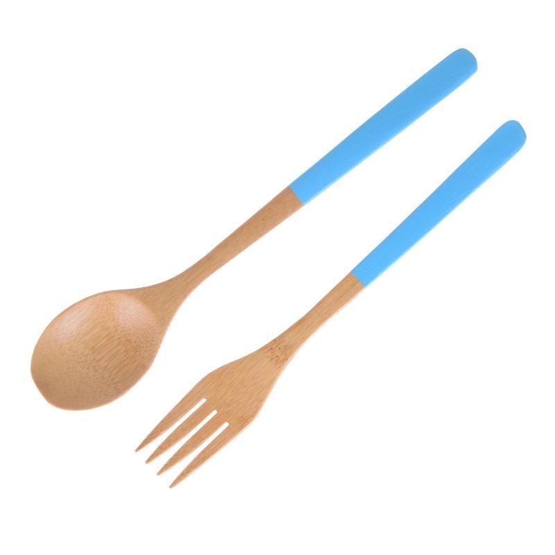 Ложка і вилка дерев'яні Lora NRW23 бамбук Блакитний 20 см