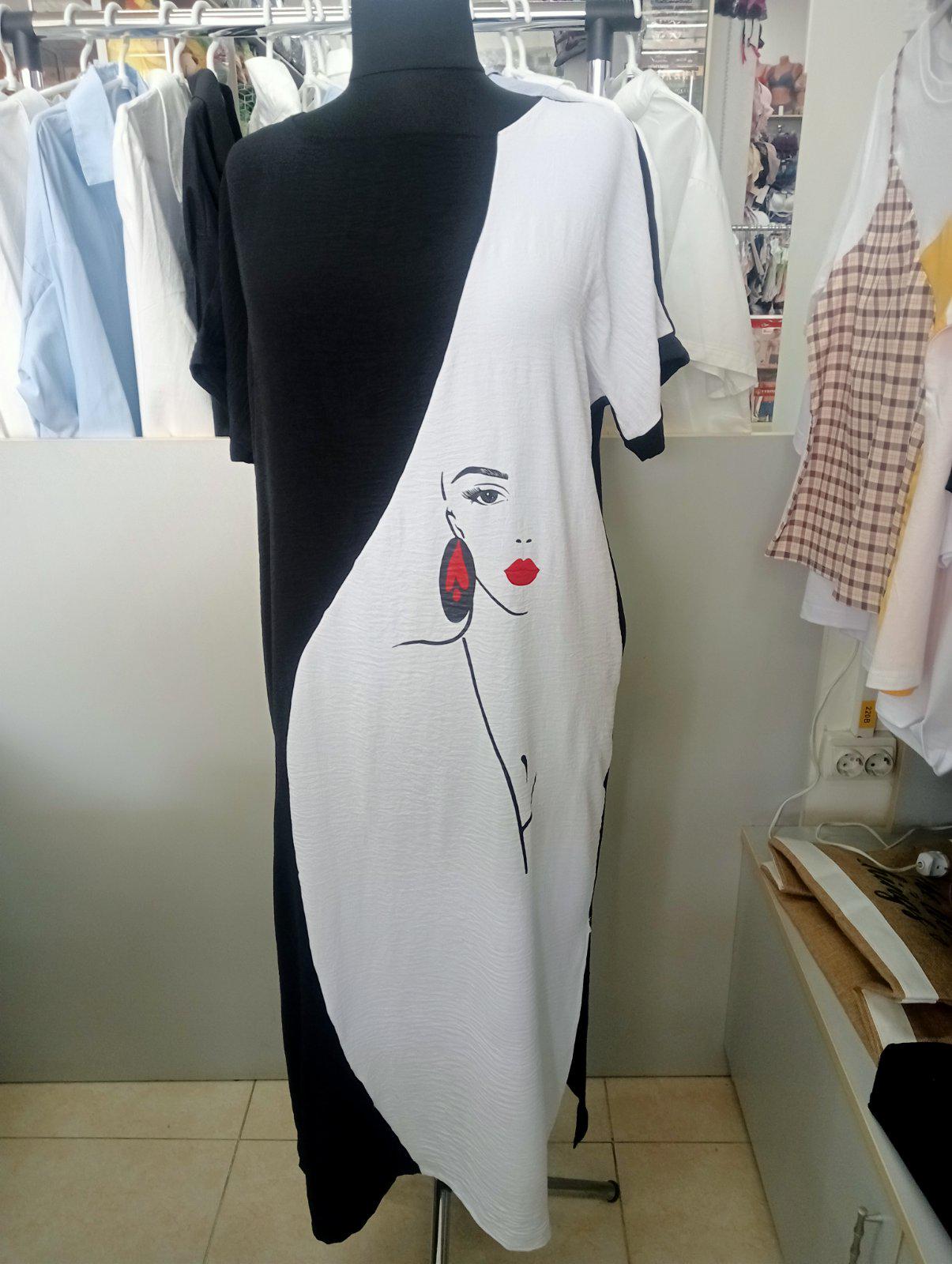 Сукня з оригінальним принтом р. 48-52 Чорно-білий (00215)