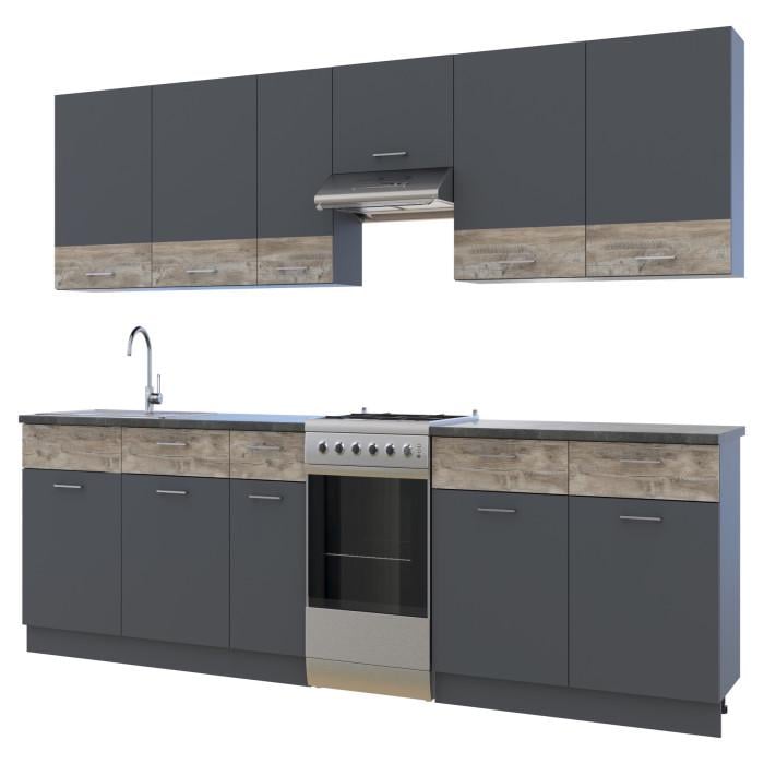 Кухня модульная Лея DRS-011375 340х60х250 см Графит/Дуб клондайк (81000011)
