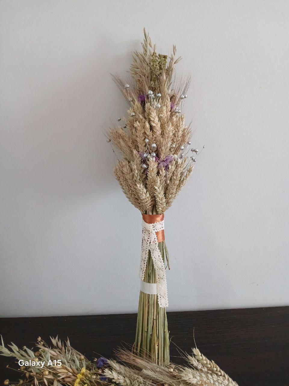 Дидух рождественский из колосья пшеницы/льна и овса 50-55 см с белой лентой (2822719487) - фото 2 Дидух рождественский из колосья пшеницы/льна и овса 50-55 см с белой лентой (2822719487) - фото 2
