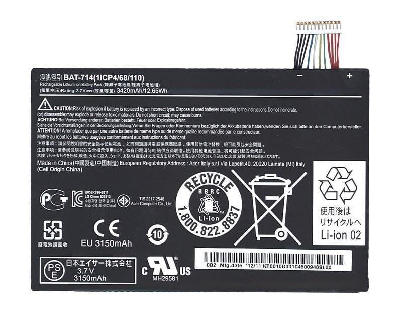 Аккумулятор для планшета Acer BAT-714 Iconia Tab A110 3,7V 3420 mAh Black