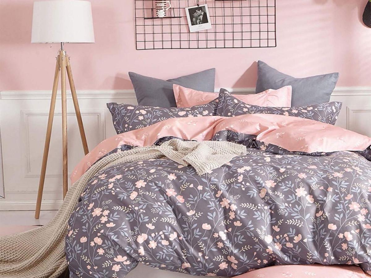 Комплект постільної білизни Ecotton Квіти двоспальний 180х215 см Сірий (24106)