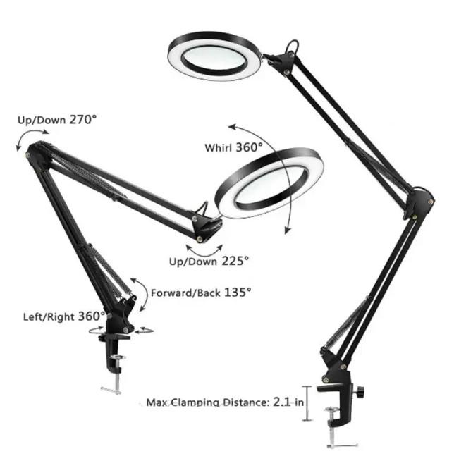 Лампа-лупа косметична настільна LED FS-055 8-кратне збільшення на струбціні 12 W Чорний (FS-055) - фото 6