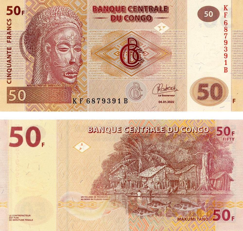 Коллекционная банкнота Демократическая Республика Конго 50 франков 2022 UNC PW97B (Б17879)