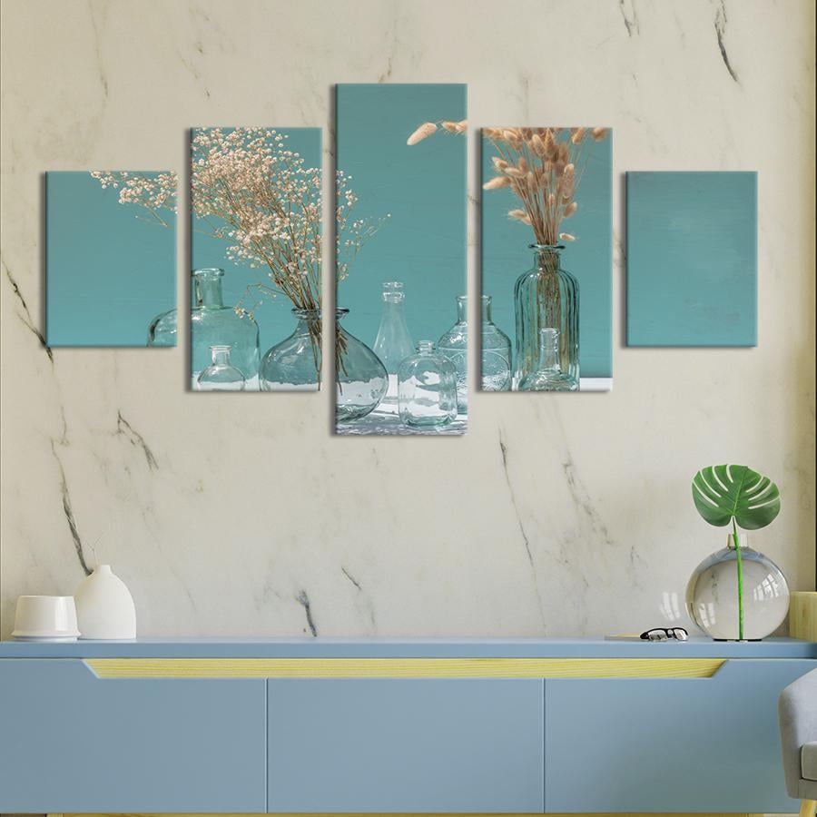 Картина на холсте Необычные букеты сухих трав в стеклянных вазах 187x94 см (948-52)